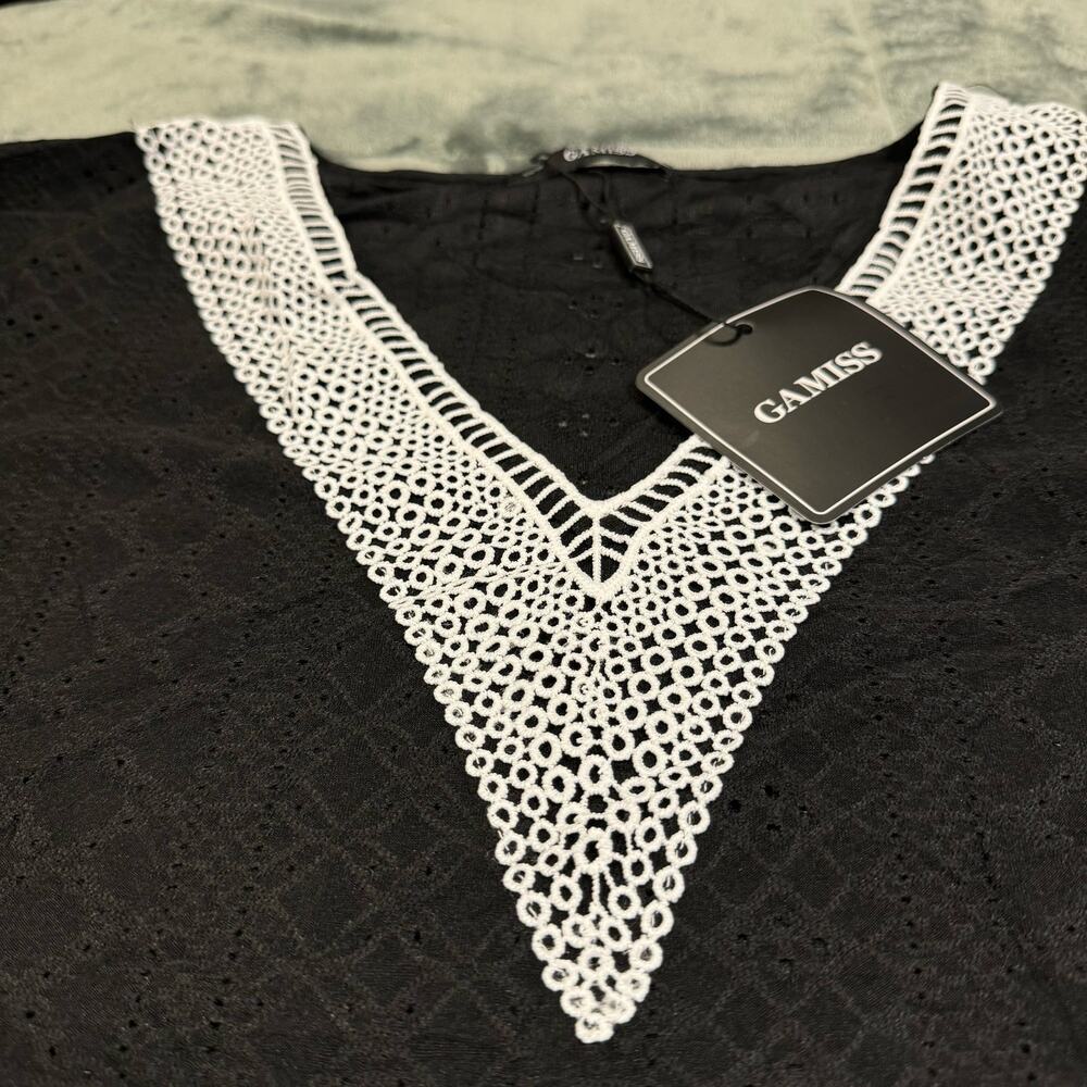 GAMISS Women's Long Sleeve Top Lace V Neck Blouse Size XL‎ Black Lightweight NEW